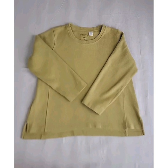 Orvis Tops - Orvis Ribbed Cotton Top Womens XL Green Long Sleeve Crewneck Side Slit Outdoor